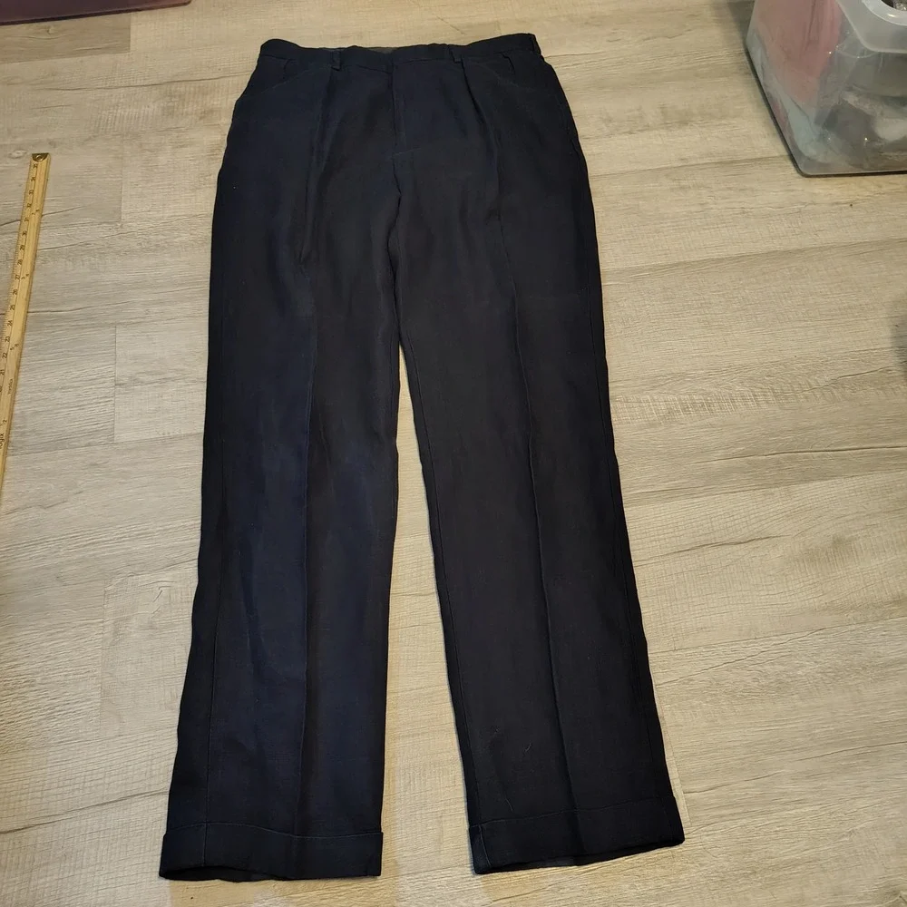 Polo Ralph Lauren Mens Navy Blue 100% Linen Pleated Side Buckle Pants 36x36